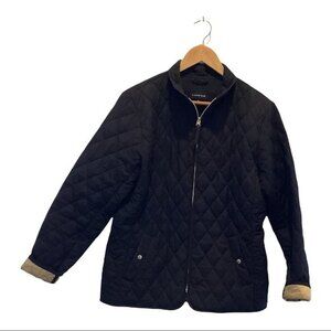 Land's End Quilted Coat Black Tan Lightweight Size M (10-12)